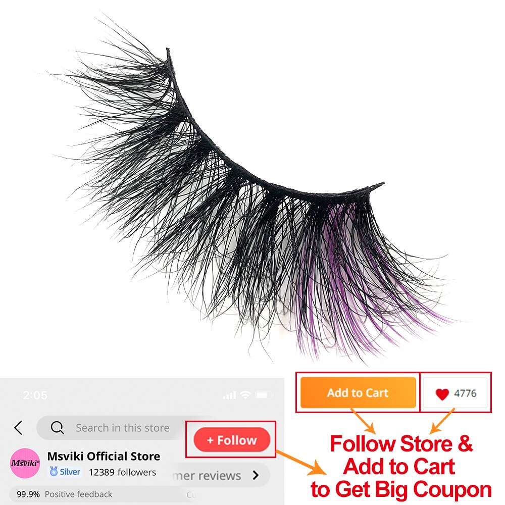 1 Pair 25MM Colored Mink Lashes 5D Fluffy Party Mink Eyelashes Box Package Supplies 3D Pink White Cosplay Fake Eyelashes