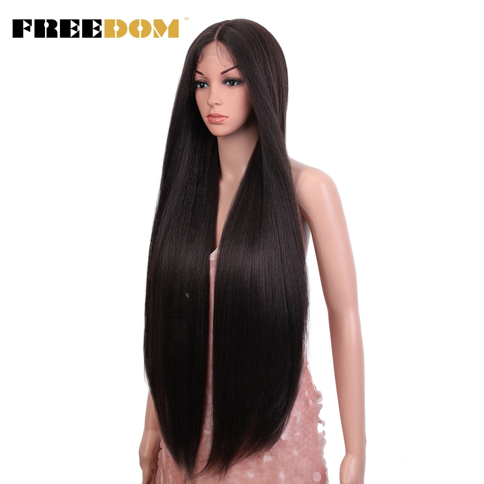 Straight Synthetic Lace Wigs For Women Ombre Brown Handtied Lace Wig 36 Inch Middle Part Long Blue Pink Cosplay Wig