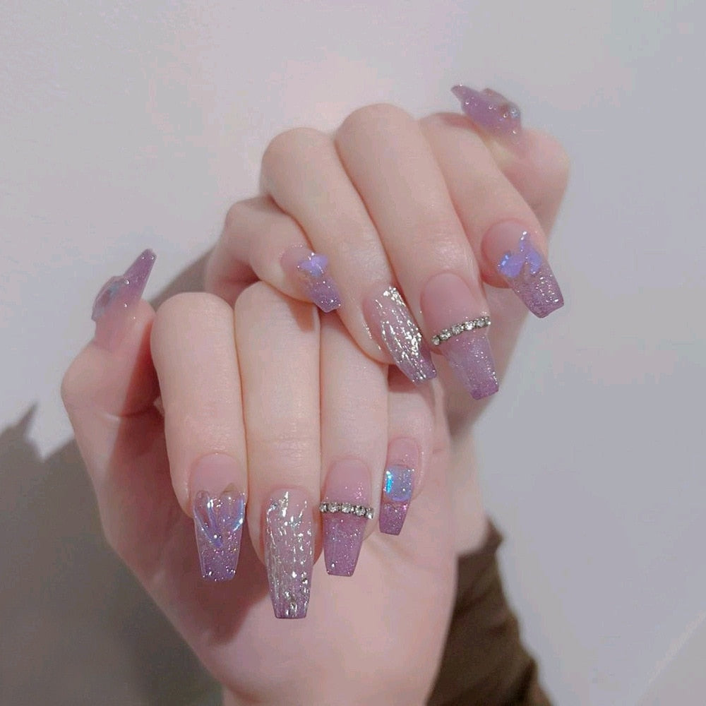 24Pcs False Nails Coffin Almond Artificial Fake Nails with glue Full Cover Nail Tips Press On Nails Manicure