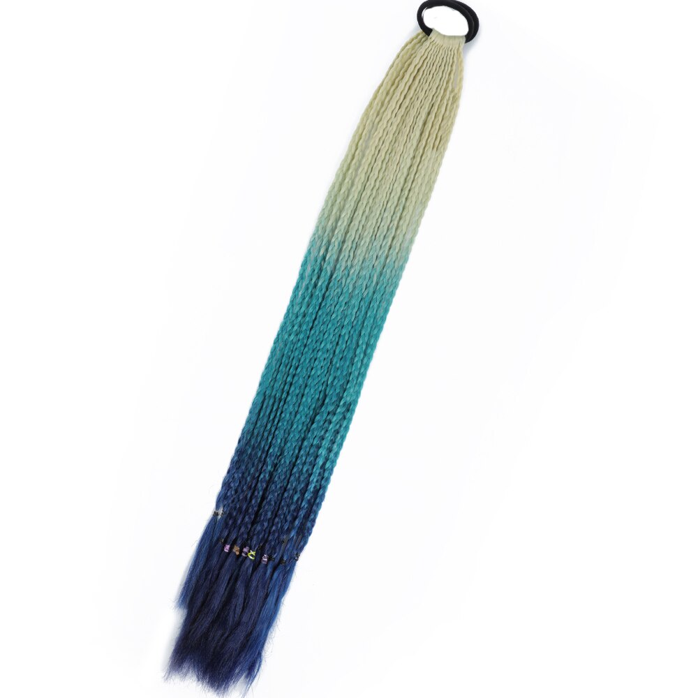 Colored Gradient Box Braided Ponytail For Girls With Elastic Hair Band Rubber Band Hair Accessories Wig Headband Hairpiece