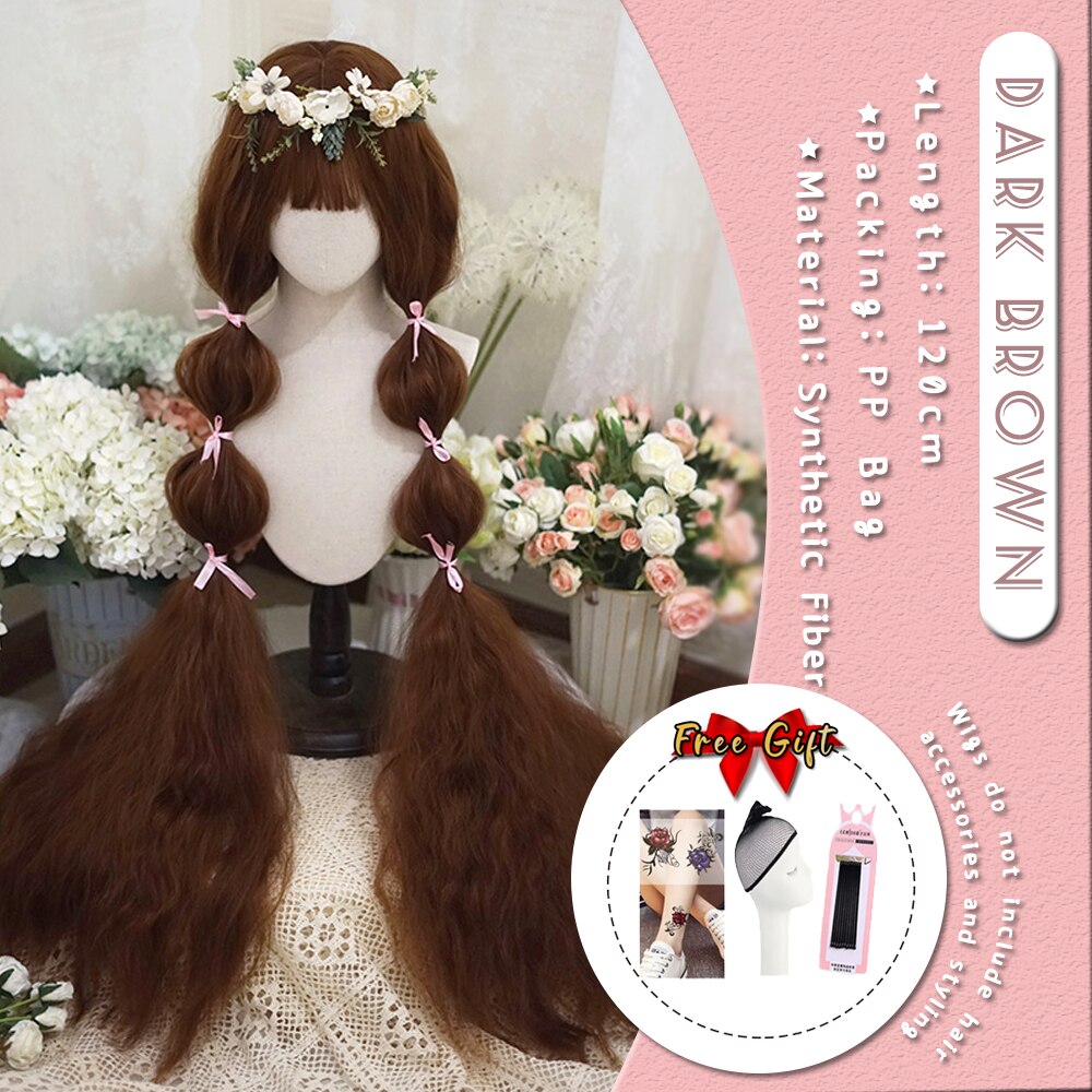 Extra Long Curly Hair with Bangs Cosplay Party Lolita Synthetic Wigs Heat Resistant Fiber