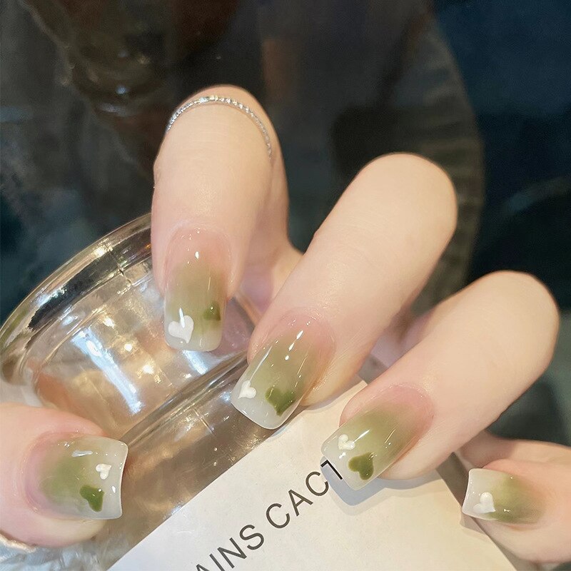 24pcs Press on Nails Short Fake Nails with Glue Jelly Gradient Design Detachable Artificial Nail Acrylic Coffin False Nails Tips
