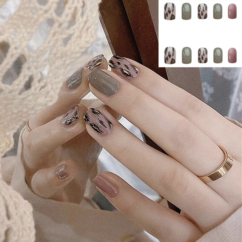 24pcs Almond Full Cover y2k black Sweet Fake Nails with glue cool Stiletto press on nails French artificial Nails With designs