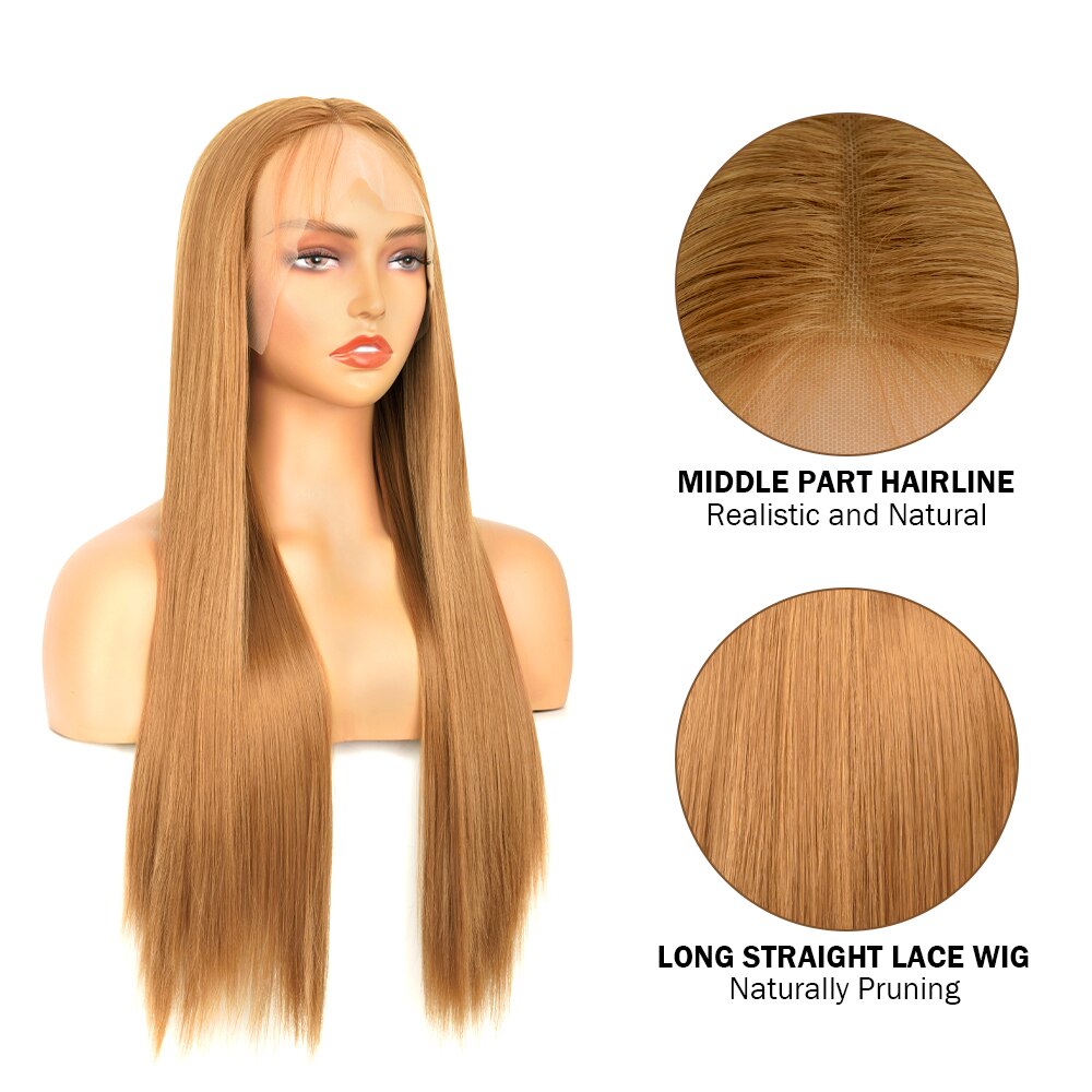 Ginger Brown Wig Straight Synthetic 13X1 T Part Lace Wigs For Women Glueless Pre Plucked Hairline With Baby Hair Wig Cosplay