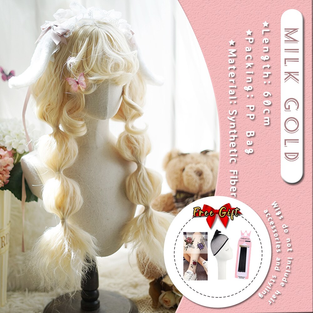 Extra Long Curly Hair with Bangs Cosplay Party Lolita Synthetic Wigs Heat Resistant Fiber
