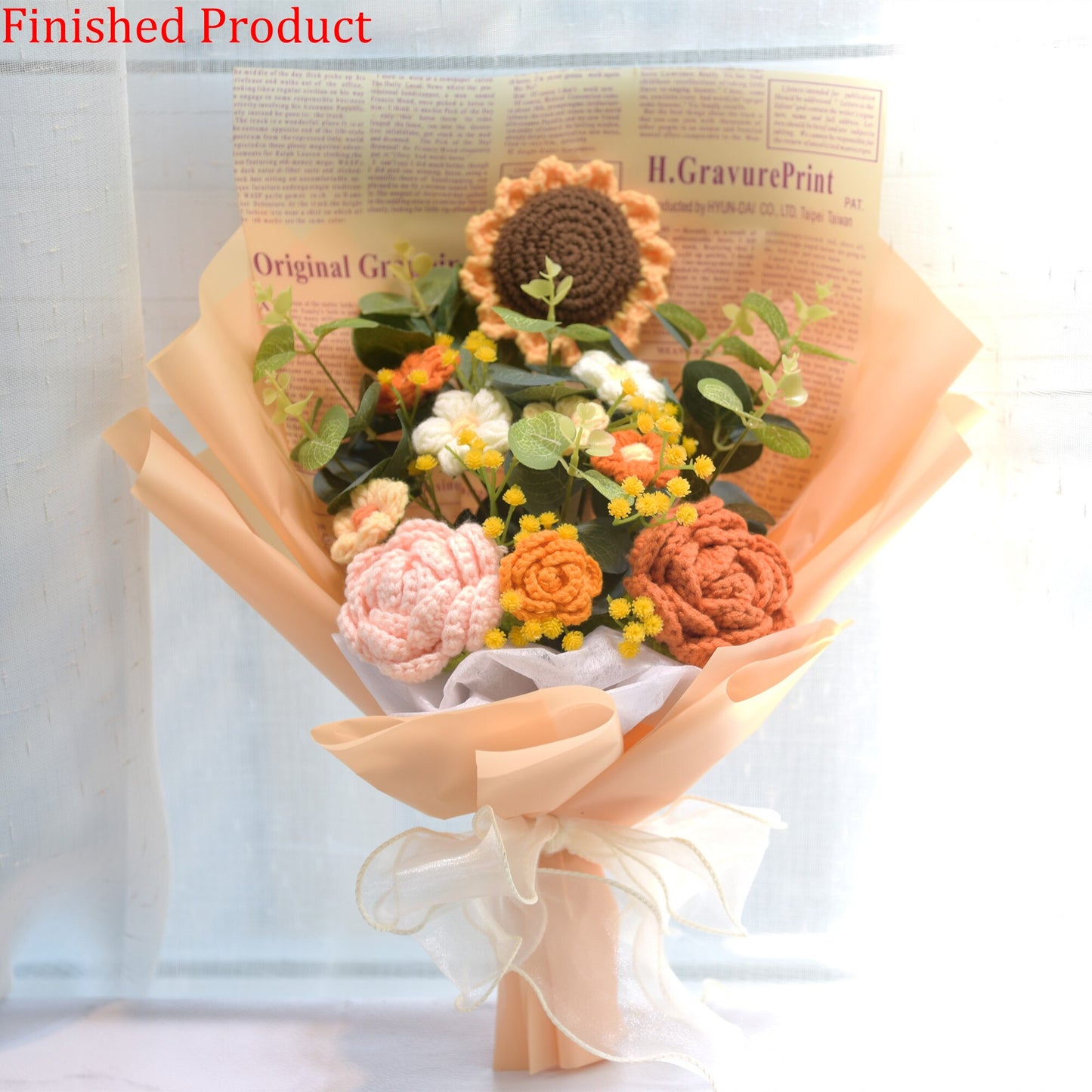 Finished Product Knitting Flowers Rose Tulip Fake Flowers Bouquet Wedding Decoration Hand-woven Home Decorate Knit Flower Gifts
