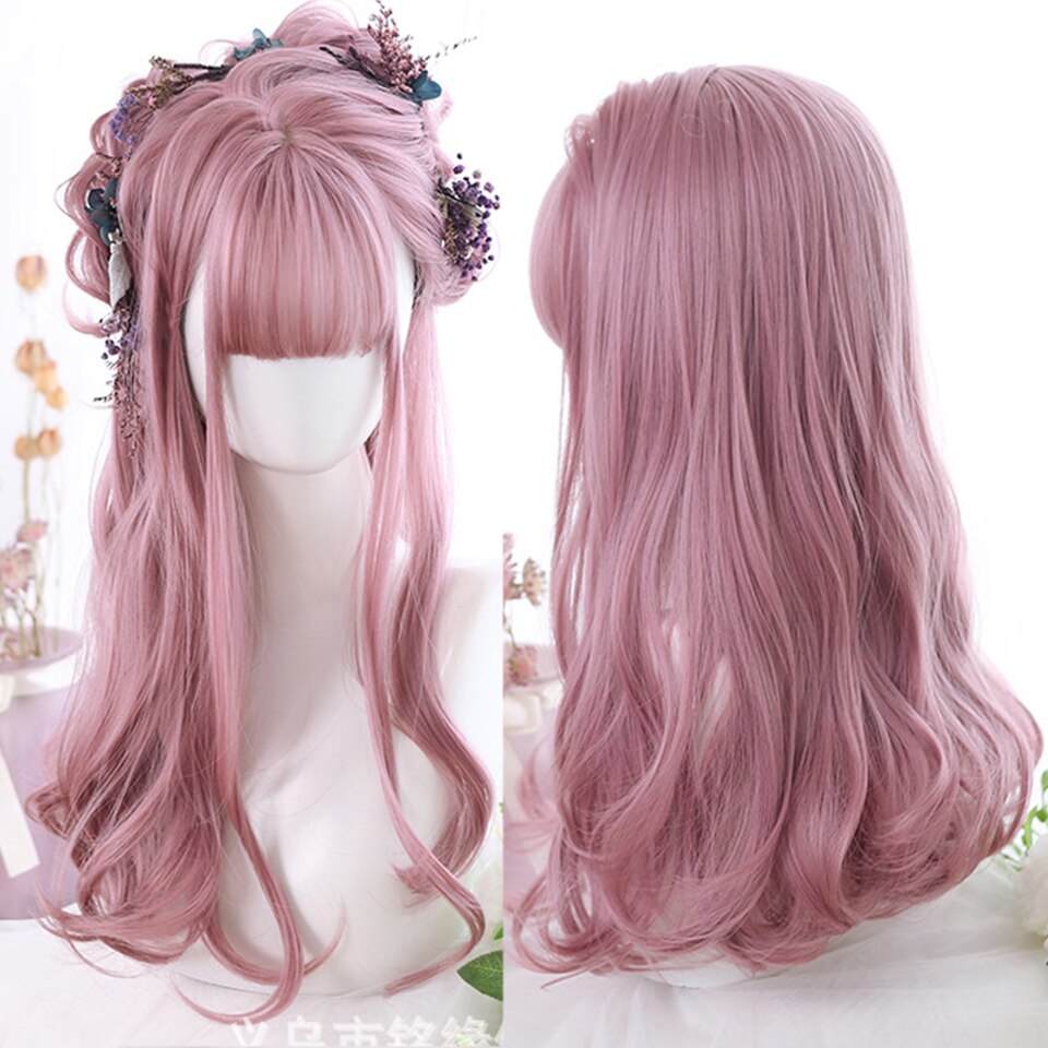 synthesis Long wavy curly girl blonde gradient pink Lolita cosplay curly bangs party wig