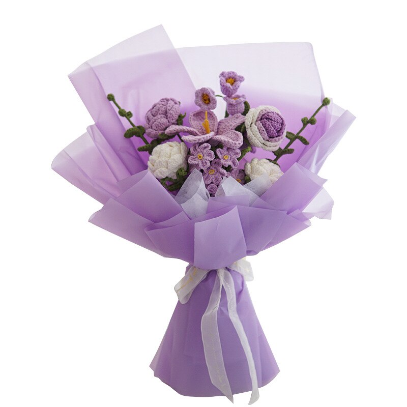Knitting Flowers Rose Tulip Artificial Fake Flowers Bouquet Wedding Decoration Hand-woven Home Decorate Knit Fake Flower Gifts