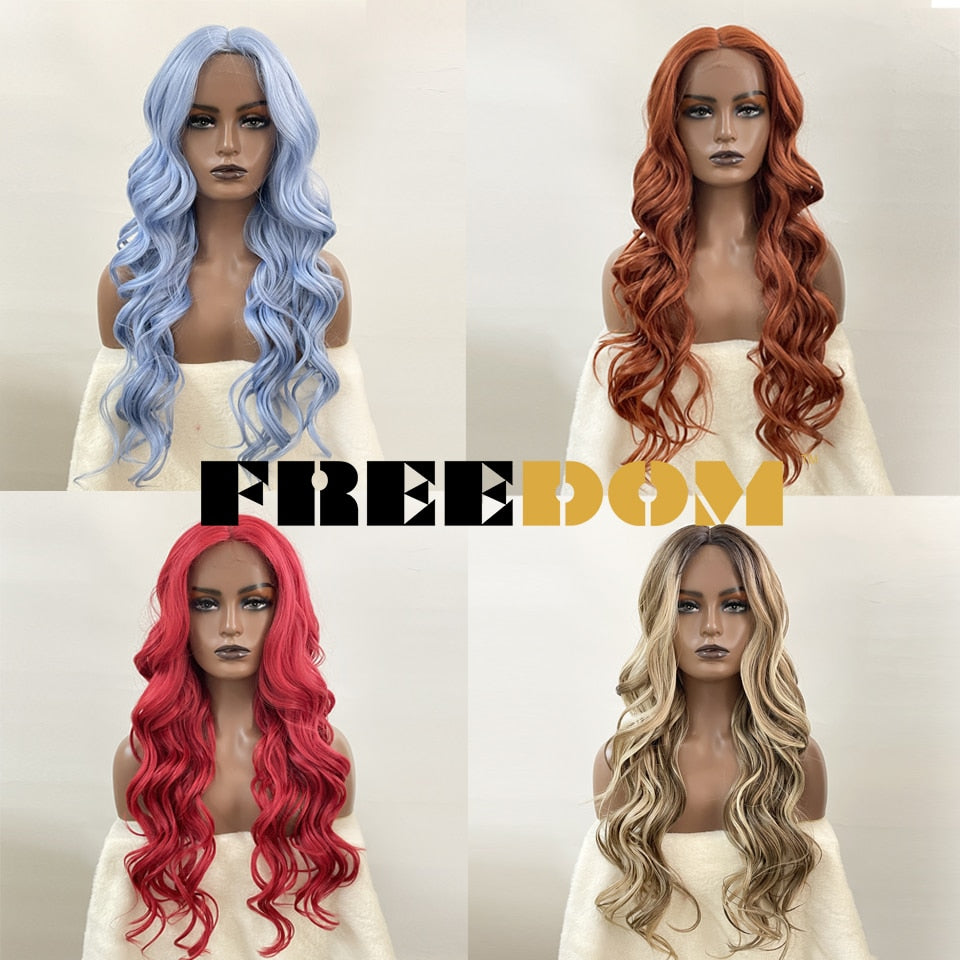 Synthetic Lace Wigs For Black Women Highlight Orange Ginger Blue Red T Part Lace Wig Ombre Brown Long Wavy Cosplay Wigs
