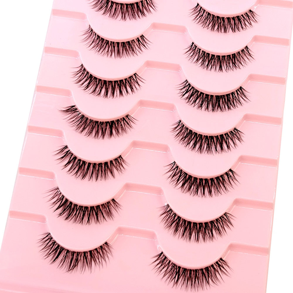 10 Pairs3D Mink Invisible Lash Handmade Crisscross Eyelashes Clear Band Soft Strip Eyelash Natural Long Wispy False Lashes