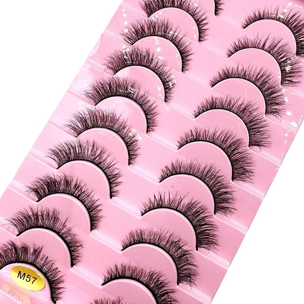 Fluffy 10 Pairs Faux Mink False Eyelashes Natural Long Lashes Crisscross Wispy Fake Eyelashes Extension