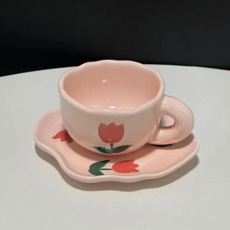 Japanese Hand Painted The Blue Sky and White Clouds Coffee Cup With Saucer Ceramic Handmade Tea Cup Saucer Set Cute Gift For Her