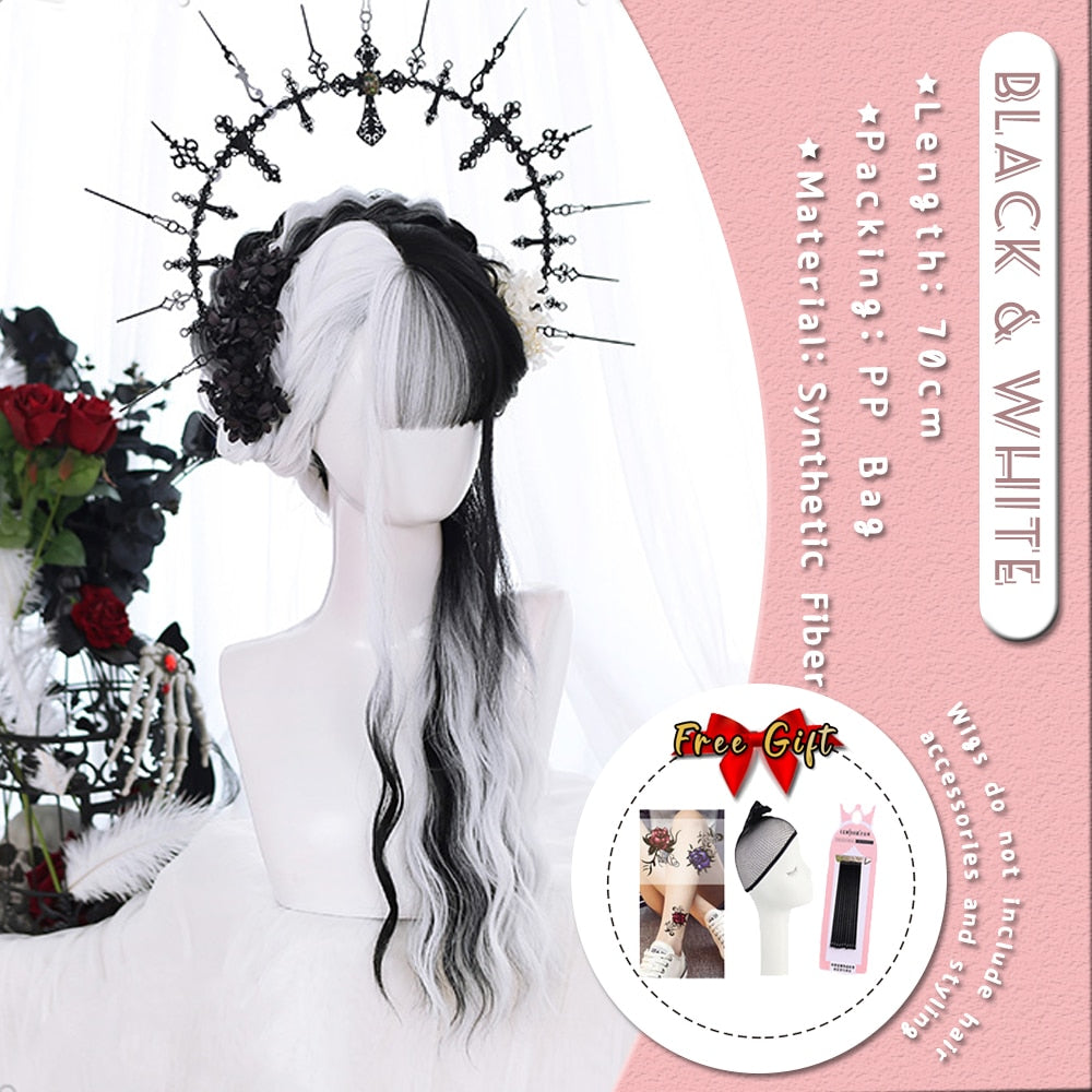 Extra Long Curly Hair with Bangs Cosplay Party Lolita Synthetic Wigs Heat Resistant Fiber