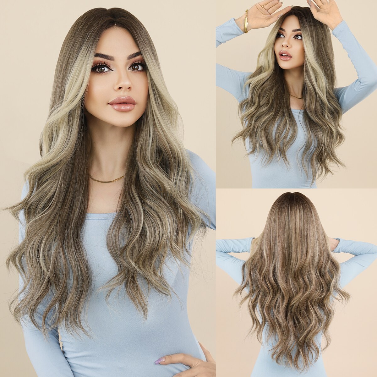 Long Wavy Middle Part Wine Red Wig for Women Daily Cosplay Party Synthetic Highlight Pink Hair Wigs Lolita Heat Resistant