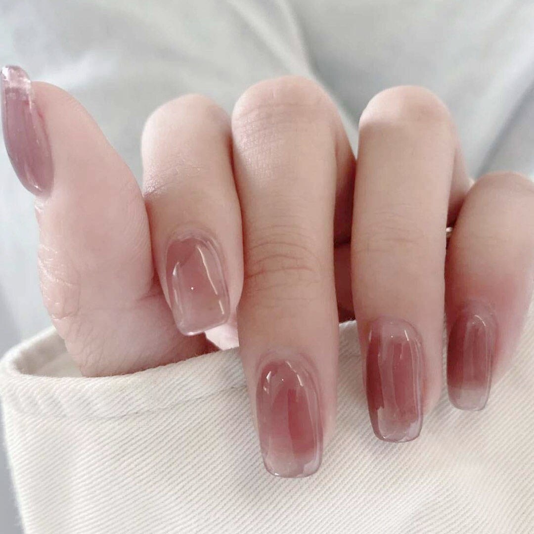 24pcs Press on Nails Short Fake Nails with Glue Jelly Gradient Design Detachable Artificial Nail Acrylic Coffin False Nails Tips