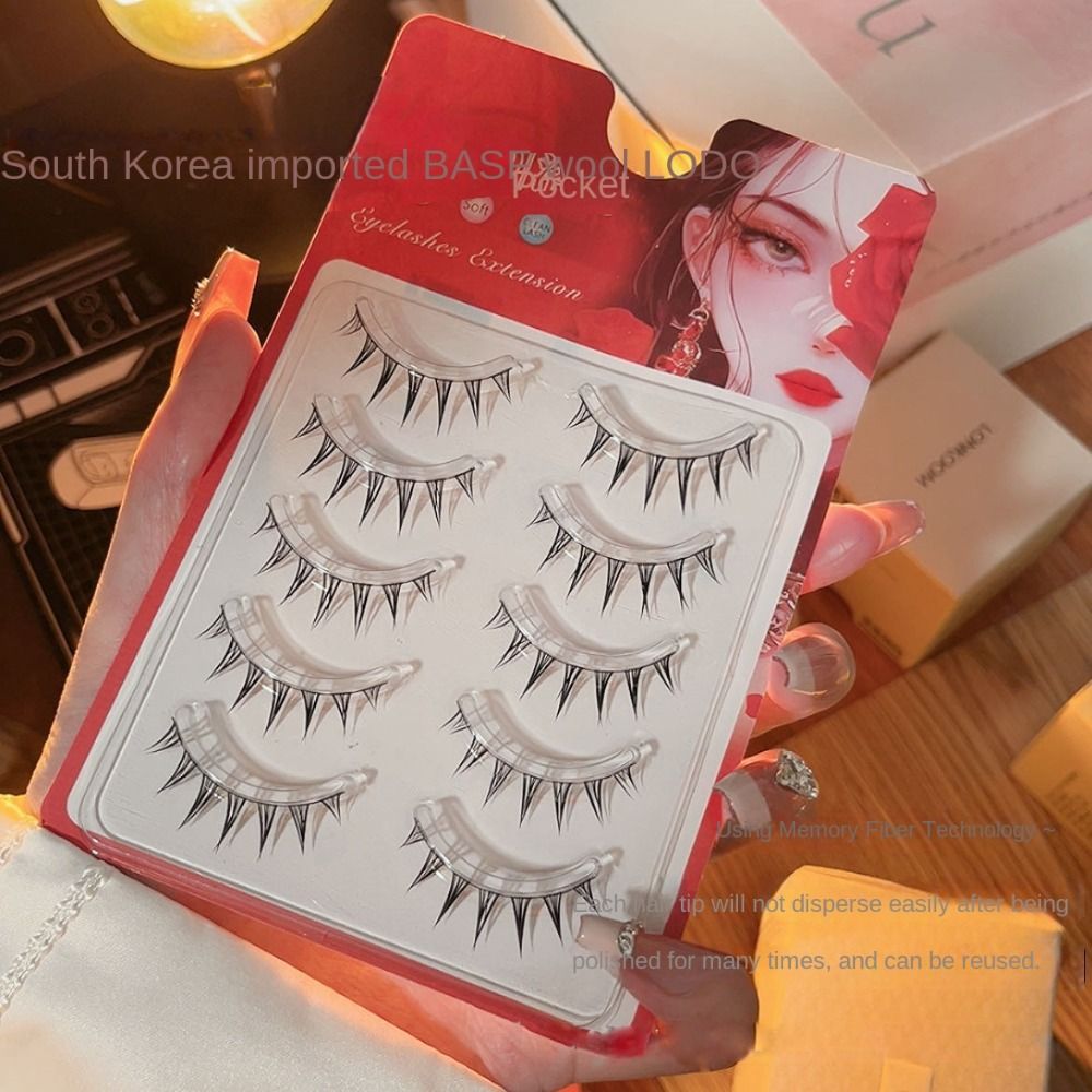 5Pairs 3D Mink Cat Eye Lashes Transparent Stem End Eye Elongated Eyelashes Full Strip Wispy Volume Fox Eye Lashes