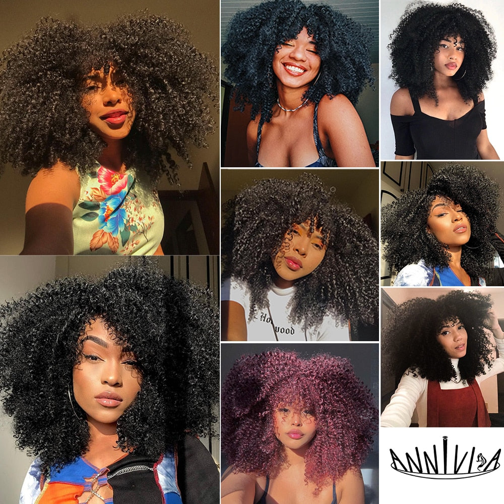 Curly Afro Wigs For Black Women Short Kinky Curly Wigs With Bangs 16inch Brown Afro Hair Synthetic Fibre Glueless Cosplay Hair
