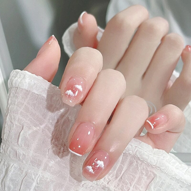 24pcs Press on Nails Short Fake Nails with Glue Jelly Gradient Design Detachable Artificial Nail Acrylic Coffin False Nails Tips