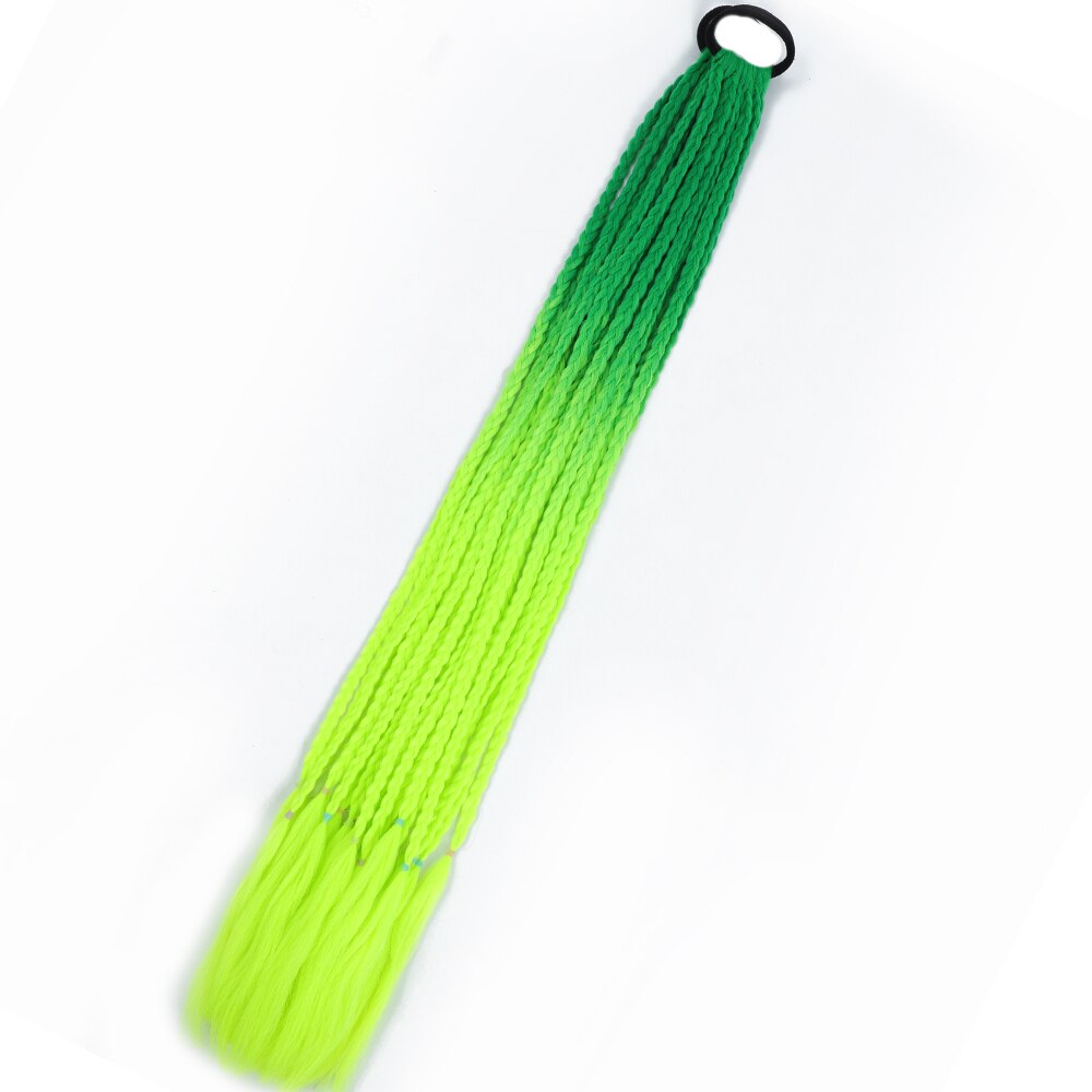 Colored Gradient Box Braided Ponytail For Girls With Elastic Hair Band Rubber Band Hair Accessories Wig Headband Hairpiece