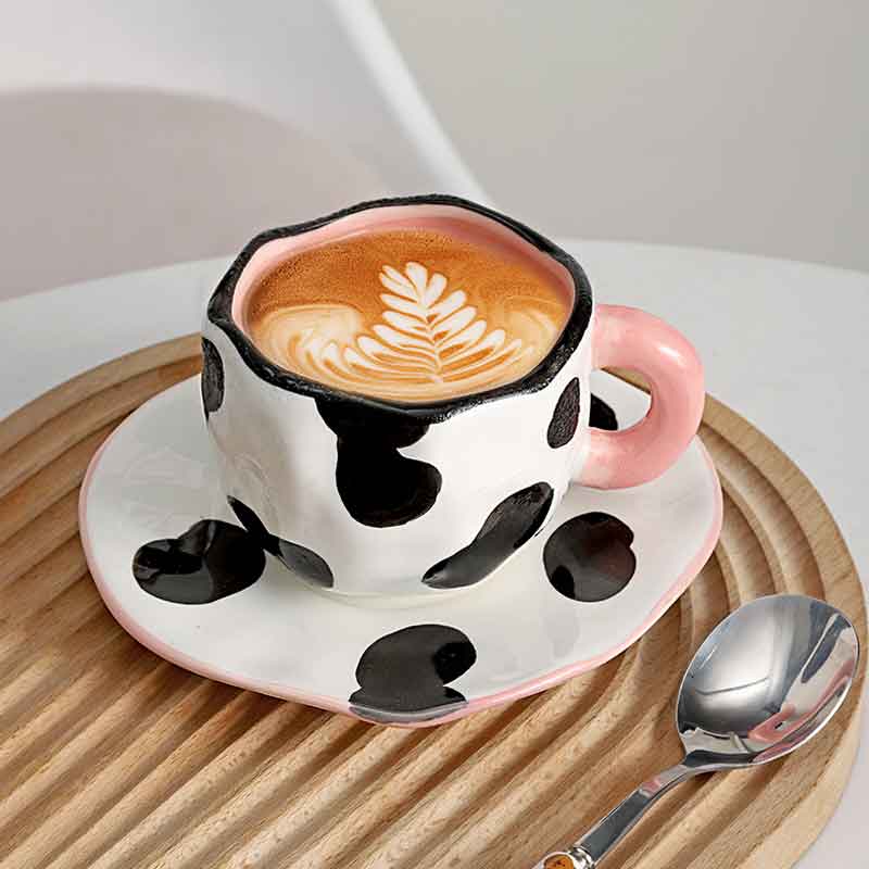 Japanese Hand Painted The Blue Sky and White Clouds Coffee Cup With Saucer Ceramic Handmade Tea Cup Saucer Set Cute Gift For Her