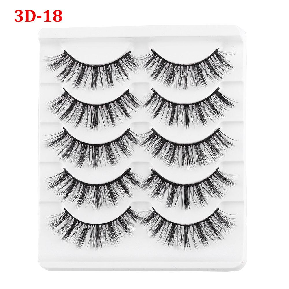 5 Pairs 3D Faux Mink Hair False Eyelashes Wispies Fluffies Drama Natural Long Soft Handmade Cruelty-free Black Lashes