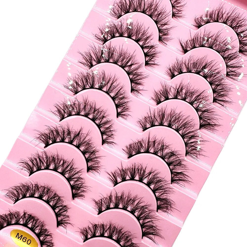 Fluffy 10 Pairs Faux Mink False Eyelashes Natural Long Lashes Crisscross Wispy Fake Eyelashes Extension