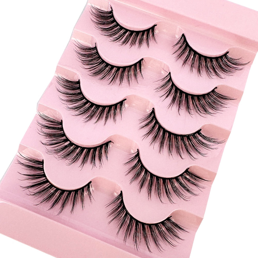 Natural Long Cosplay Cross Strip False Eyelashes Black Eye Lashes 5pair