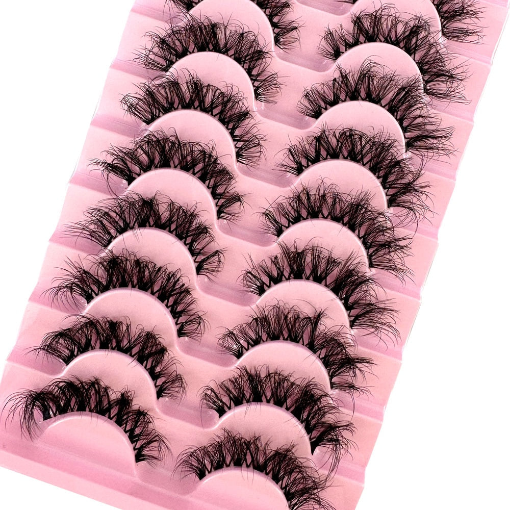 10 Pairs3D Mink Invisible Lash Handmade Crisscross Eyelashes Clear Band Soft Strip Eyelash Natural Long Wispy False Lashes