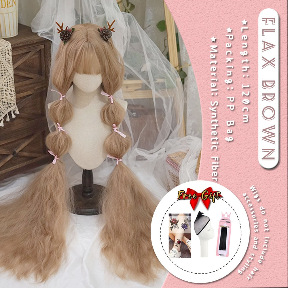 Extra Long Curly Hair with Bangs Cosplay Party Lolita Synthetic Wigs Heat Resistant Fiber