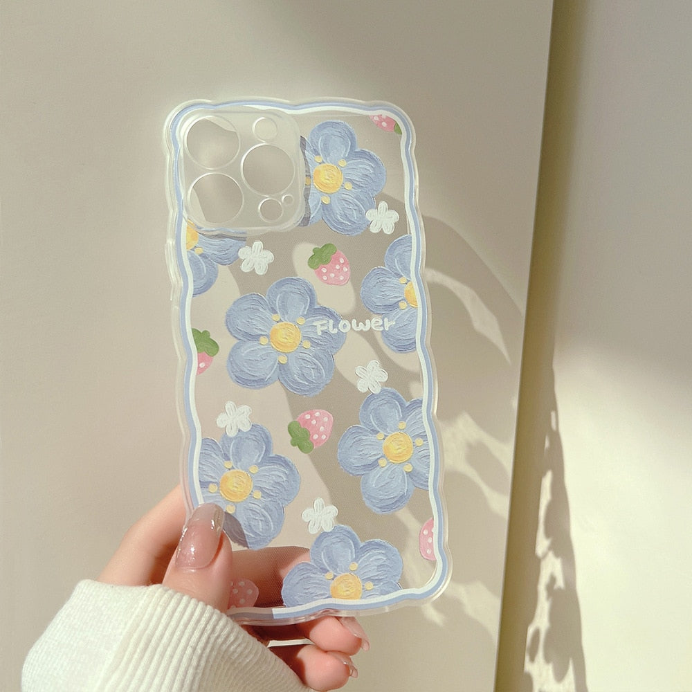Retro sweet summer oil painting flower transparent Phone Case For iPhone 14 13 11 12 Pro Max XR Xs Max 7 8 Plus Case Cute Cover