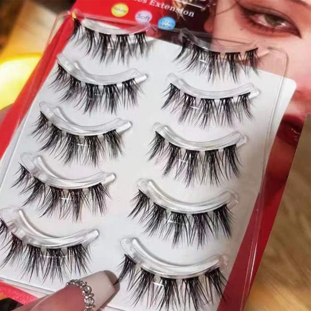 5Pairs 3D Mink Cat Eye Lashes Transparent Stem End Eye Elongated Eyelashes Full Strip Wispy Volume Fox Eye Lashes