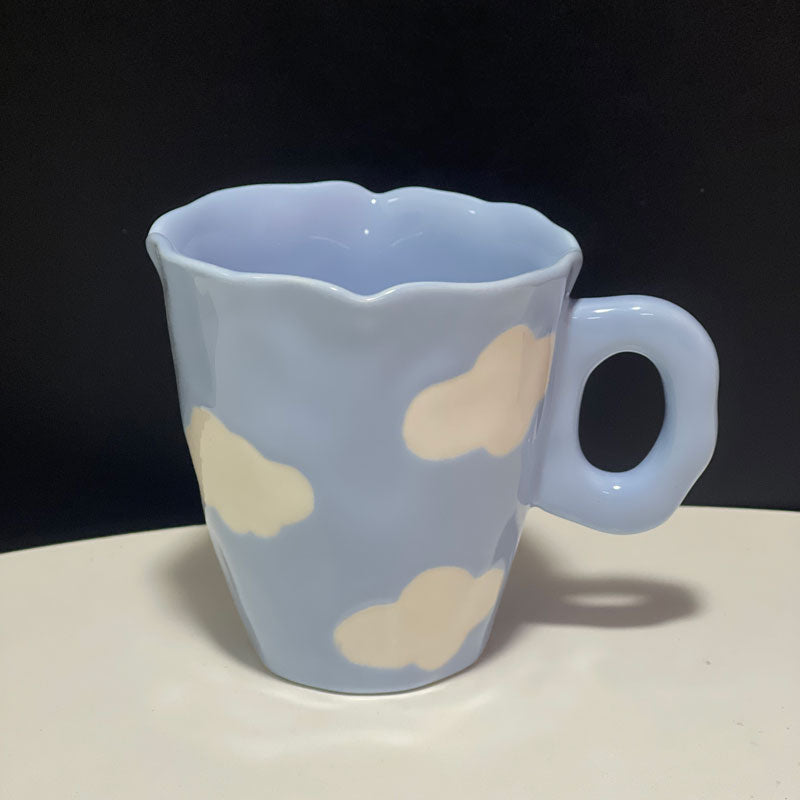 Japanese Hand Painted The Blue Sky and White Clouds Coffee Cup With Saucer Ceramic Handmade Tea Cup Saucer Set Cute Gift For Her
