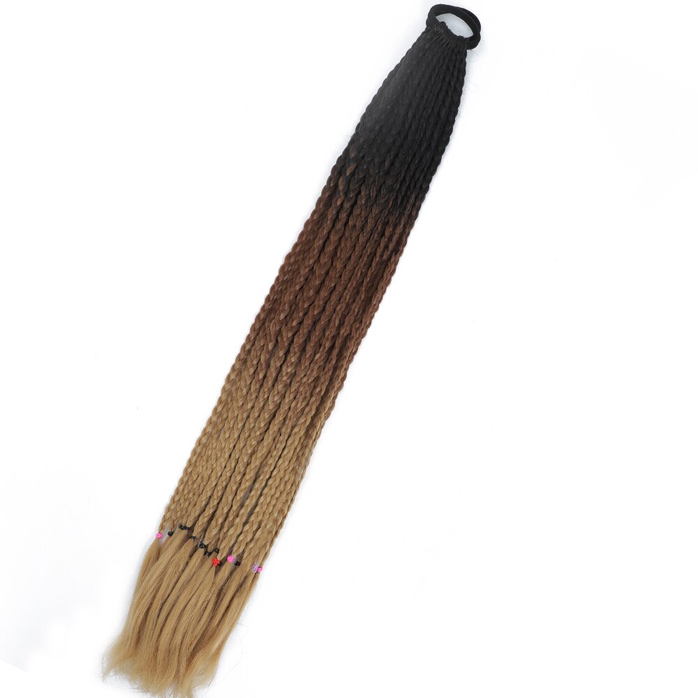Colored Gradient Box Braided Ponytail For Girls With Elastic Hair Band Rubber Band Hair Accessories Wig Headband Hairpiece
