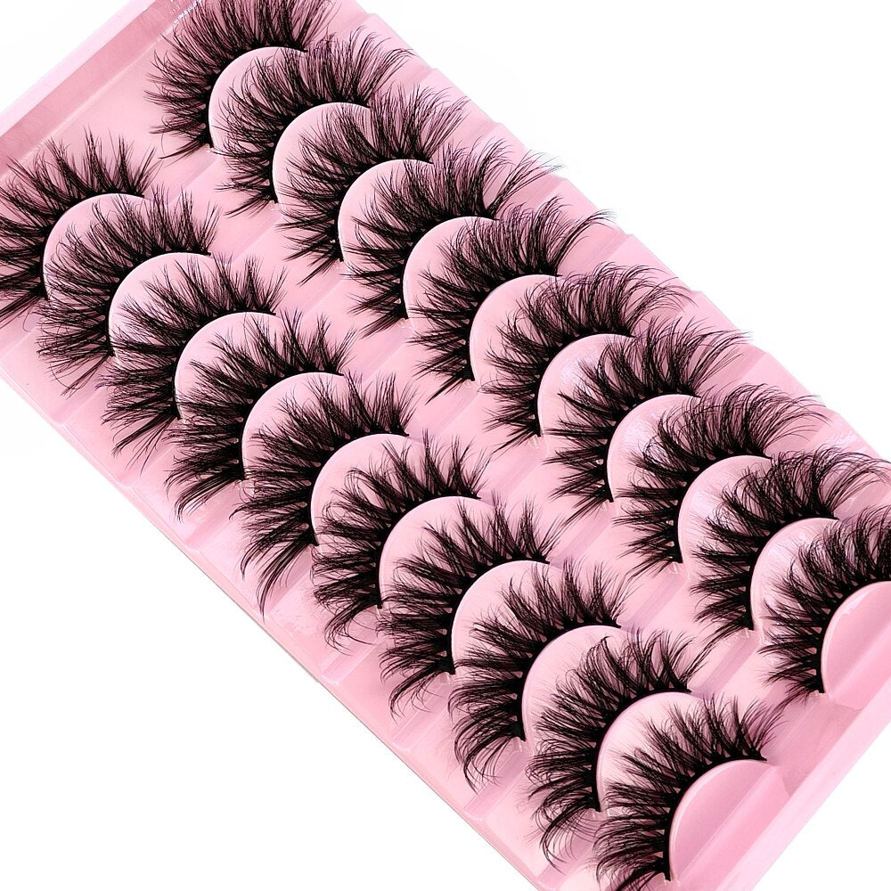 10Pairs 3D Faux Mink Hair False Eyelashes Natural Messy Eyelash Crisscross Wispy Fluffy Lashes Extension Big Eye Fake Lashes