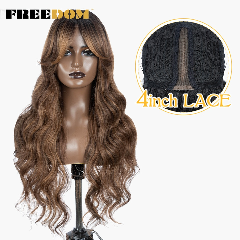 Synthetic Lace Wigs For Black Women Super Long Body Wavy Side Part Lace Wig Brown Ombre Blue Cosplay Wigs Heat Resistant