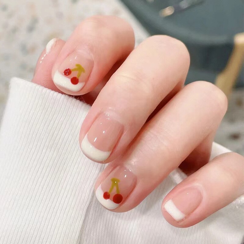 24pcs Press on Nails Short Fake Nails with Glue Jelly Gradient Design Detachable Artificial Nail Acrylic Coffin False Nails Tips