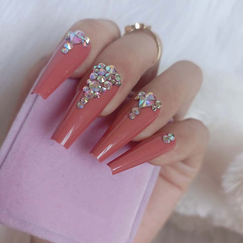 24pcs luxury jewelry long ballet coffin fake nails crystal diamond Transparent