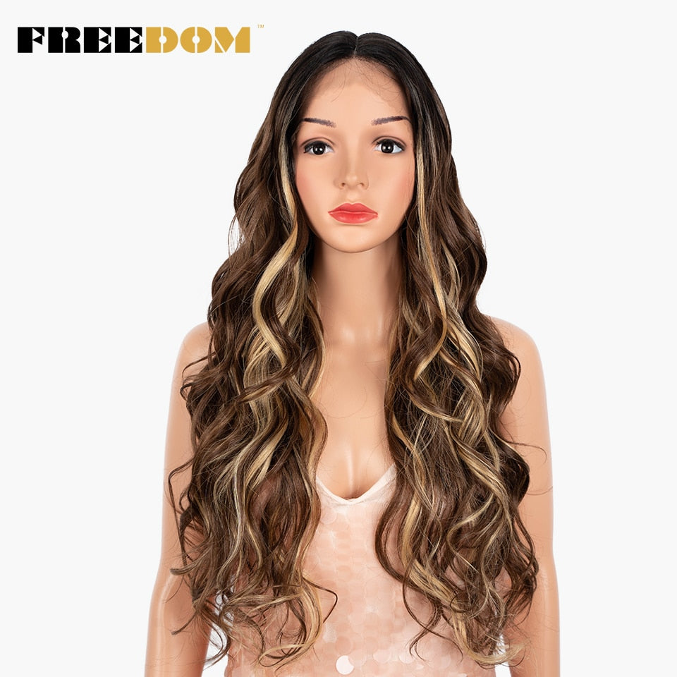 Synthetic Lace Wigs For Black Women Highlight Orange Ginger Blue Red T Part Lace Wig Ombre Brown Long Wavy Cosplay Wigs