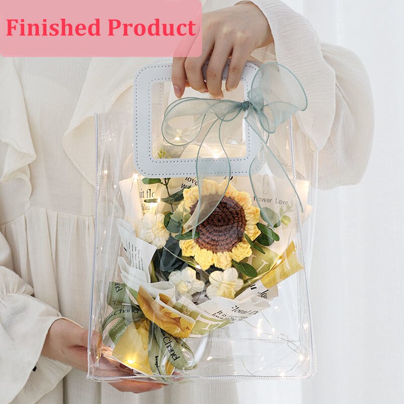 Finished Product Knitting Flowers Rose Tulip Fake Flowers Bouquet Wedding Decoration Hand-woven Home Decorate Knit Flower Gifts