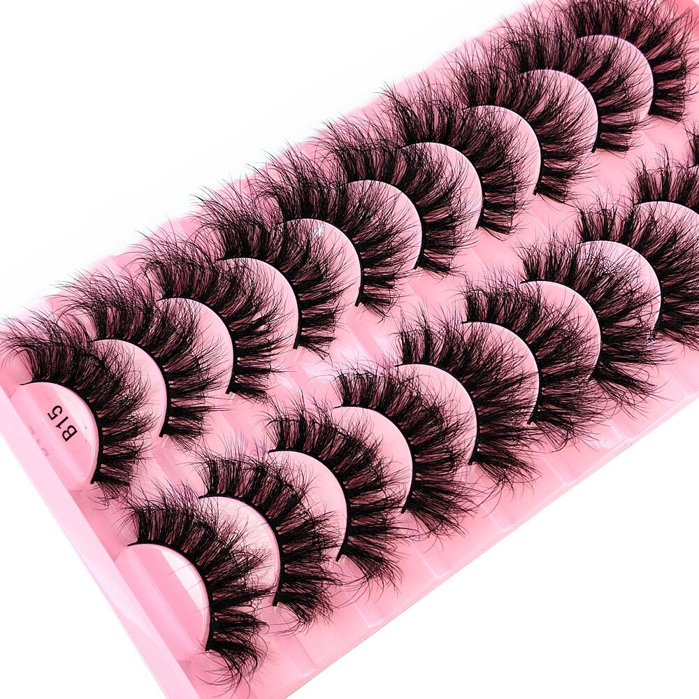 10Pairs 3D Faux Mink Hair False Eyelashes Natural Messy Eyelash Crisscross Wispy Fluffy Lashes Extension Big Eye Fake Lashes