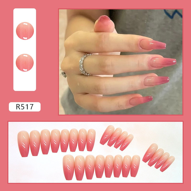 24pcs Press on Nails Short Fake Nails with Glue Jelly Gradient Design Detachable Artificial Nail Acrylic Coffin False Nails Tips