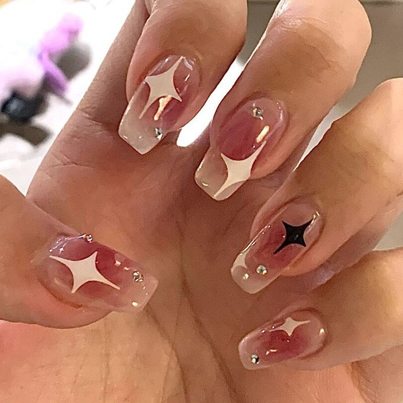 24Pcs False Nails Coffin Almond Artificial Fake Nails with glue Full Cover Nail Tips Press On Nails Manicure