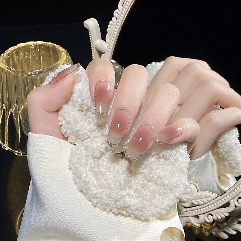 24pcs Press on Nails Short Fake Nails with Glue Jelly Gradient Design Detachable Artificial Nail Acrylic Coffin False Nails Tips
