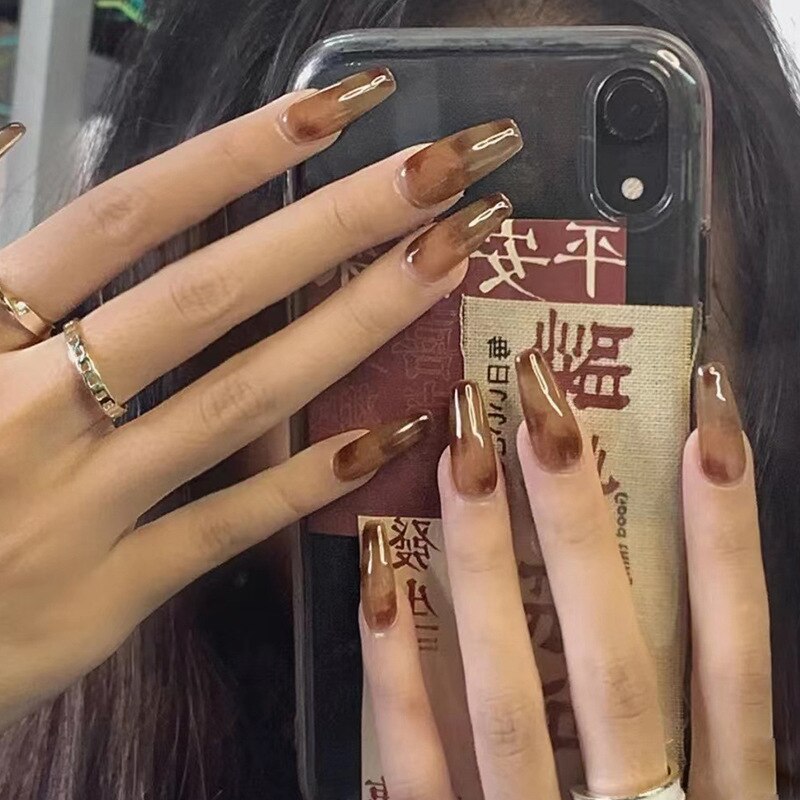 24Pcs False Nails Coffin Almond Artificial Fake Nails with glue Full Cover Nail Tips Press On Nails Manicure