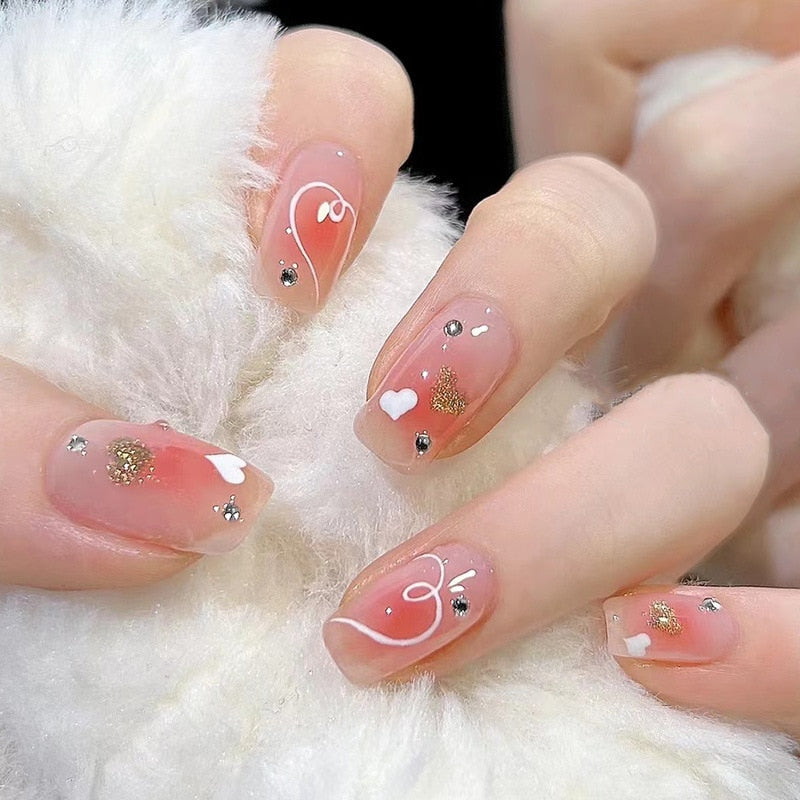 24Pcs False Nails Coffin Almond Artificial Fake Nails with glue Full Cover Nail Tips Press On Nails Manicure