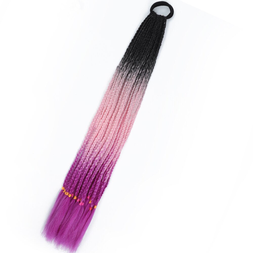 Colored Gradient Box Braided Ponytail For Girls With Elastic Hair Band Rubber Band Hair Accessories Wig Headband Hairpiece