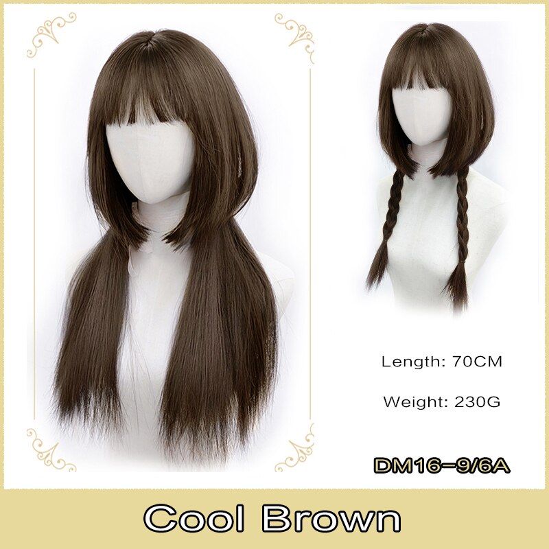 Cosplay Wig With Bangs Synthetic Straight Hair 24 Inch Long Heat-Resistant Pink Wig For Women