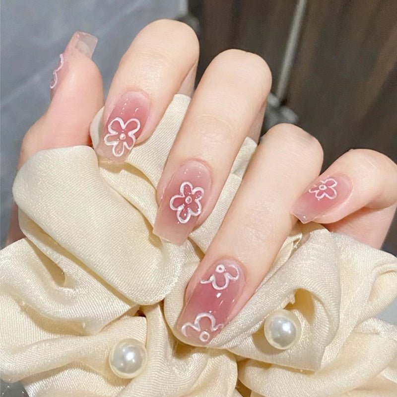 24Pcs False Nails Coffin Almond Artificial Fake Nails with glue Full Cover Nail Tips Press On Nails Manicure