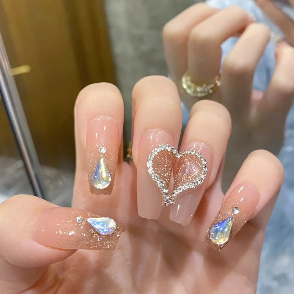 24pcs Butterfly decorated false nails Removable Long Paragraph Manicure fake nail tips full cover acrylic for girls nail