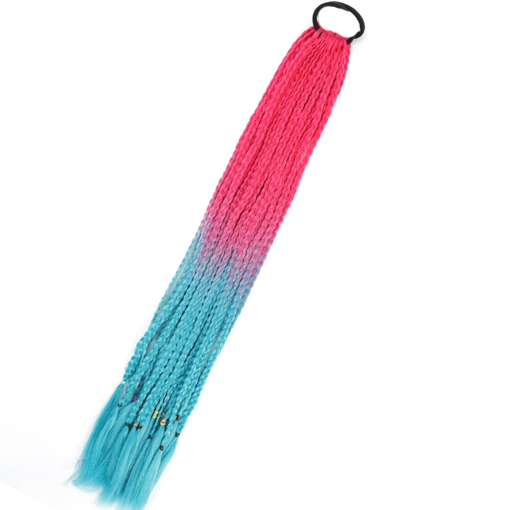 Colored Gradient Box Braided Ponytail For Girls With Elastic Hair Band Rubber Band Hair Accessories Wig Headband Hairpiece